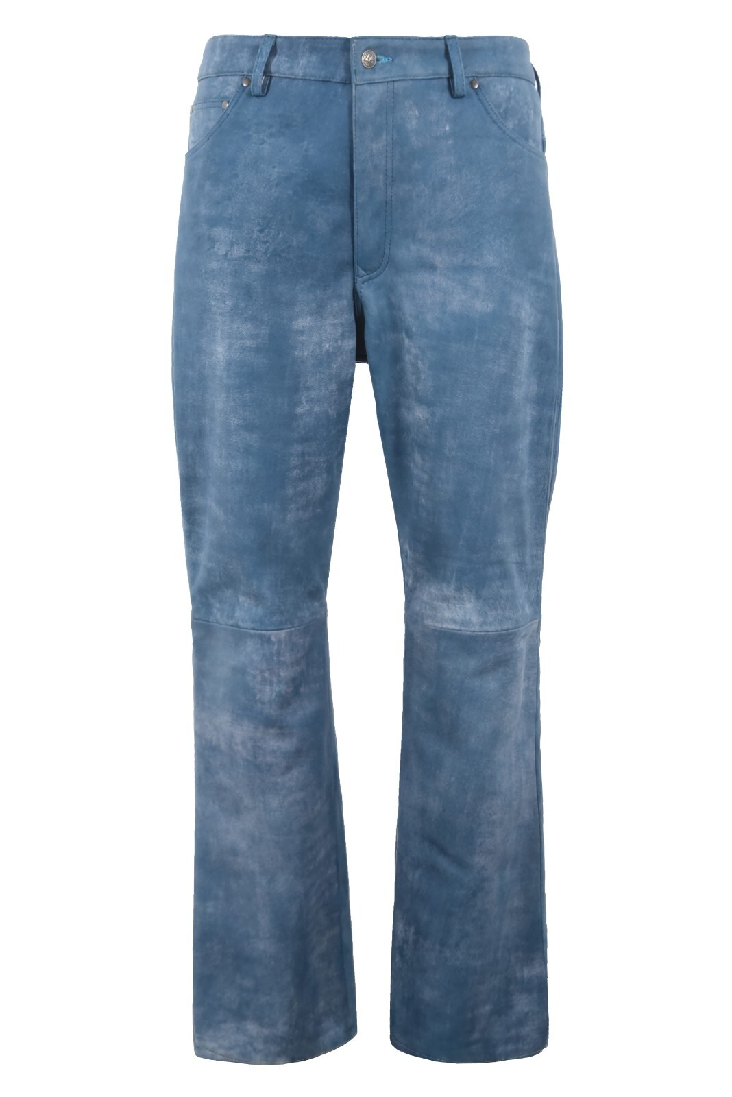Pantalón de cuero para hombre estilo pierna ancha pantalón azul pulido suave cuero real jeans