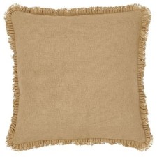 Euro Sham All-Natural Rustic Cotton Burlap Fringed Ruffle Wood Buttons 26" Sq
