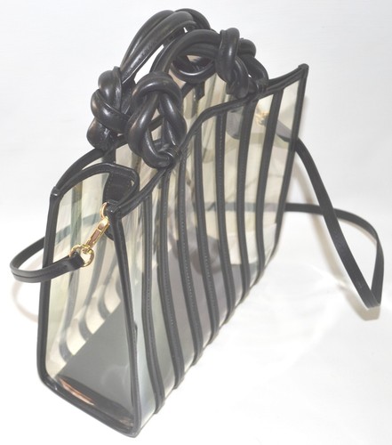 & OTHER STORIES BLACK LEATHER & TRANSPARENT PVC PANEL SMALL MINI TOTE CROSSBODY
