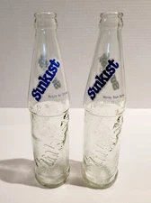 VINTAGE 2 SUNKIST SODA BOTTLES W/RETURN FOR DEPOSIT-1980'S-10 OZ SIZE