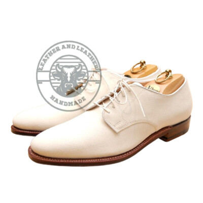 Customize White Derby Wing Tip Genuine Cow Leather Lace Up Style Shoes For Men's