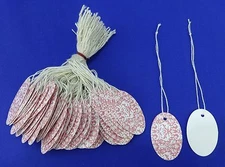 100 Pink & White Oval Designer Print Merchandise Strung Price Tags