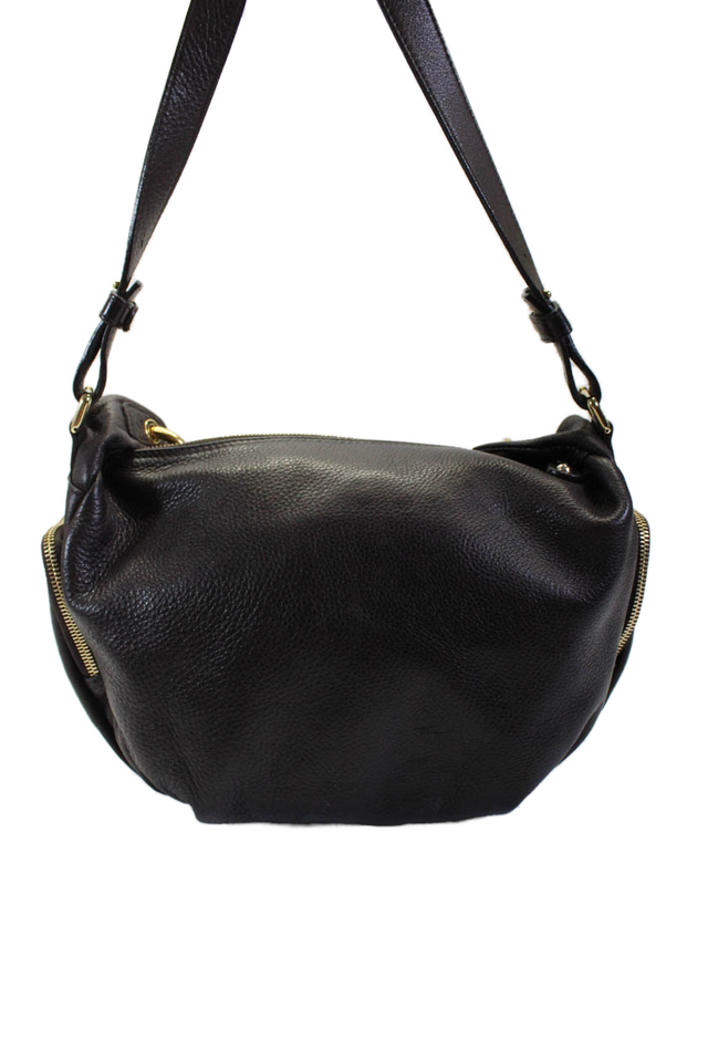 Furla Womens Leather Gold Tone Zipper Closure Shoulder Handbag Dark