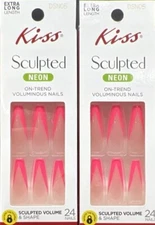 Kiss Sculpted Neon Pink Extra Long Length Glue-On Nails 2 Pack 48 Nails