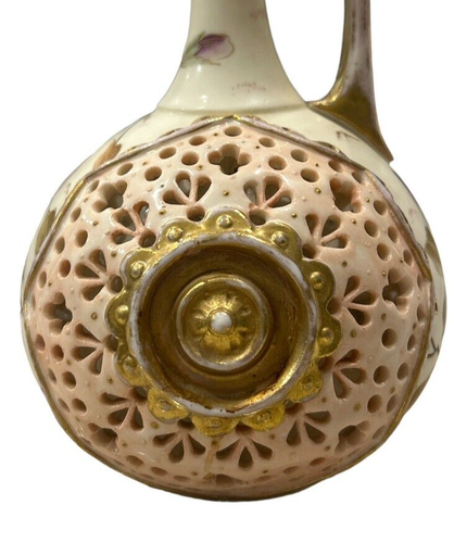 Antique Rudolstadt Cream Porcelain Hand Pieerced Medallion Pitcher Jug 1887-1918 - Picture 6 of 12