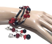 Ensemble de bijoux artisanaux conçus à la main, bracelet et boucles d'oreille...