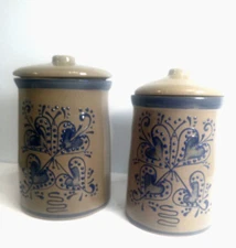 Salt Glaze Canisters Blue Gray Lidded Beaumont Brothers Very Good Used Set 2