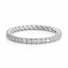 0.6ct Round Moissanite Wedding Band Full Eternity Stackable White Gold Plated