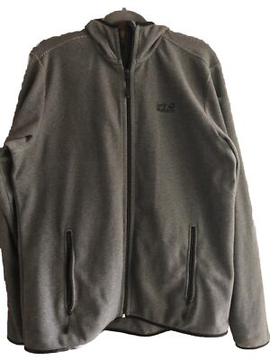 jack wolfskin mens fleece hooded jacket Xl Gray Outdoor Hiking Camping 