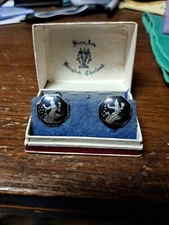 Vintage Siam Arts Sterling Silver  Earrings Black Enamel Bangkok, Thailand