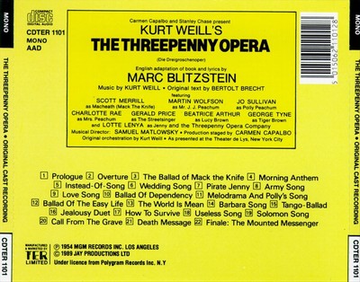 1954 OFF-BROADWAY REVIVAL CAST THREEPENNY OPERA NEW CD