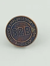 VINTAGE LAPEL HAT PIN SERVICE EMPLOYEES INT'L UNION AFL-CIO 32B WORKERS UNION