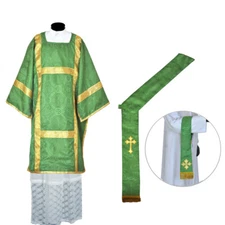 New GREEN Dalmatic vestment with Deacon's Stole & Maniple, Roman Dalmatic