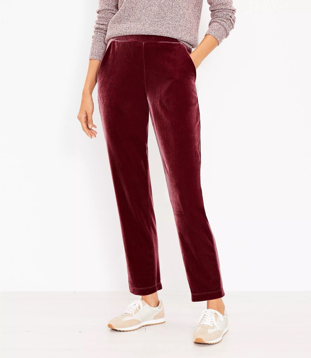 Ann Taylor LOFT Velvet Pull On Slim Ankle Pants Size XS Bold Bordeaux  Burgundy | eBay
