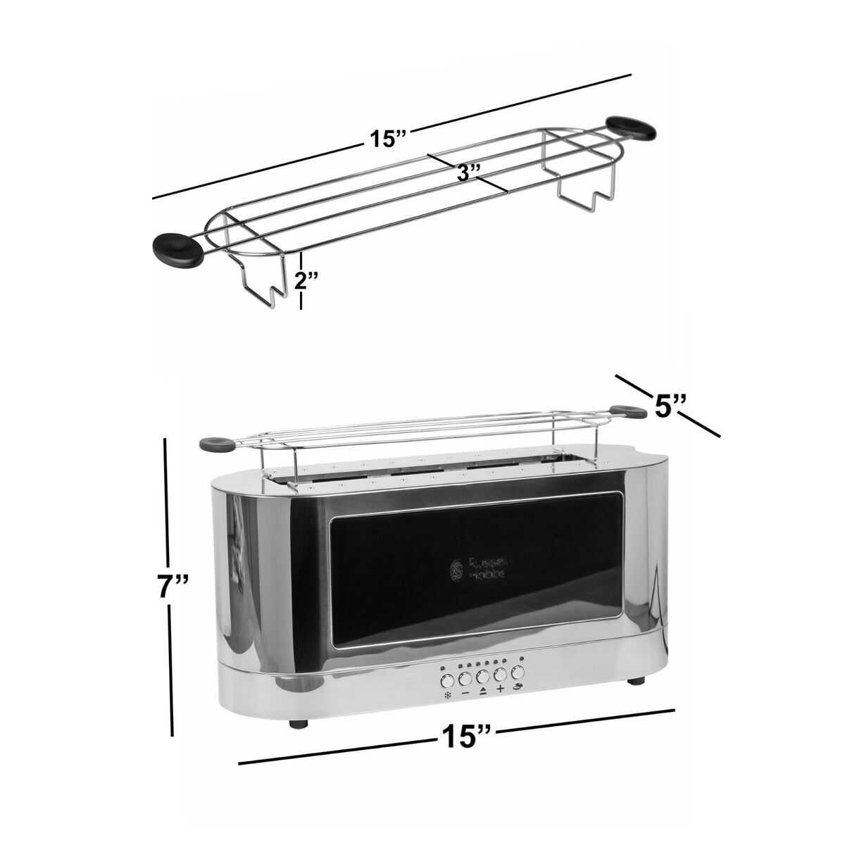 Russell Hobbs Glass Accented Long Toaster, Black & Stainless Steel