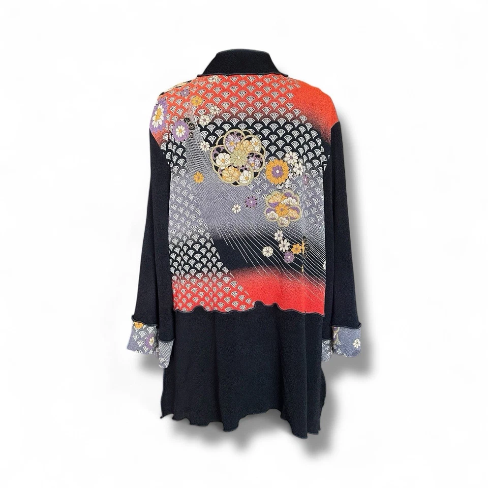 VTG Moonlight Y&S Kimono Jacket Top L Black Red Floral Asian Inspired Boho Y2k - Image 2 of 4