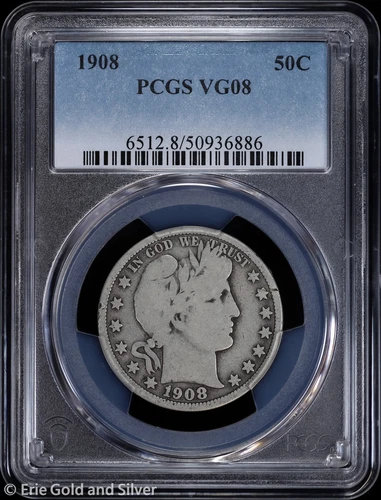 1908 50C Barber Half Dollar PCGS VG 08