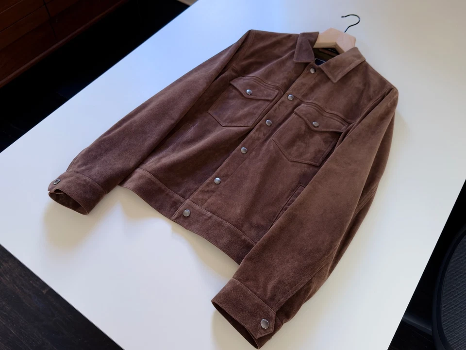 Todd Snyder Italian Suede Snap Dylan Jacket in Rich Brown Size M, NEW w/ Tags - Image 2 of 4