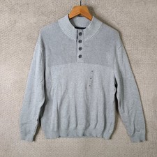 Club Room Sweater Mens XL Gray Knit Button Mock Neck Soft Heather Cotton NEW
