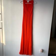 Reformation Siana Deep V Neck Viscose Maxi Gown Dress Paprika Orange Bright Red