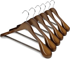 Wide Shoulder Wooden Hangers, Suit Hangers with Non Slip Pants Bar, Smooth Finis