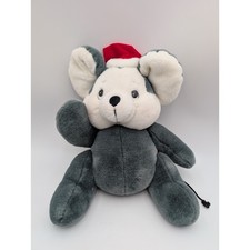 Vintage Gray Mouse Plush Jointed Santa Hat 15 Inch Stuffed Animal Toy