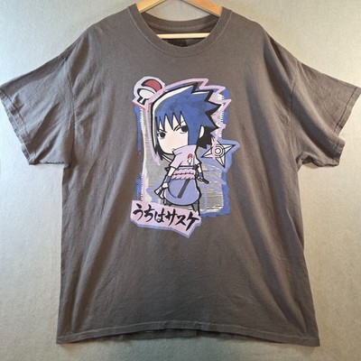 Naruto Shippuden Sasuke Uchiha Chibi Anime Graphic T-Shirt Gray 2011 Size L