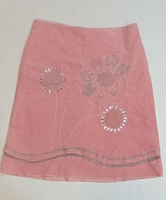 Basil & Maude Pink Corduroy Floral Embroider Beaded Skirt Size 6 Y2K Fairy Boho