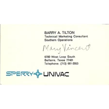Barry A Tilton Sperry Univac Bellaire TX Vintage Business Card SD9-B2