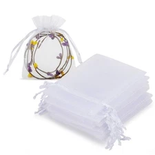 100pcs White Organza Jewelry Bags Drawstring 3 x 4 inch, Little Mesh Gift Pou...