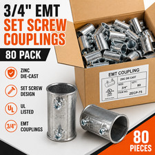 80 Pack 3/4" EMT Set Screw Couplings Zinc Die-Cast UL Listed
