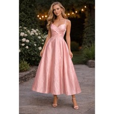 Hebeos Pink Satin Formal Gown XL Bow Back High Slit Prom Dress Evening Gown