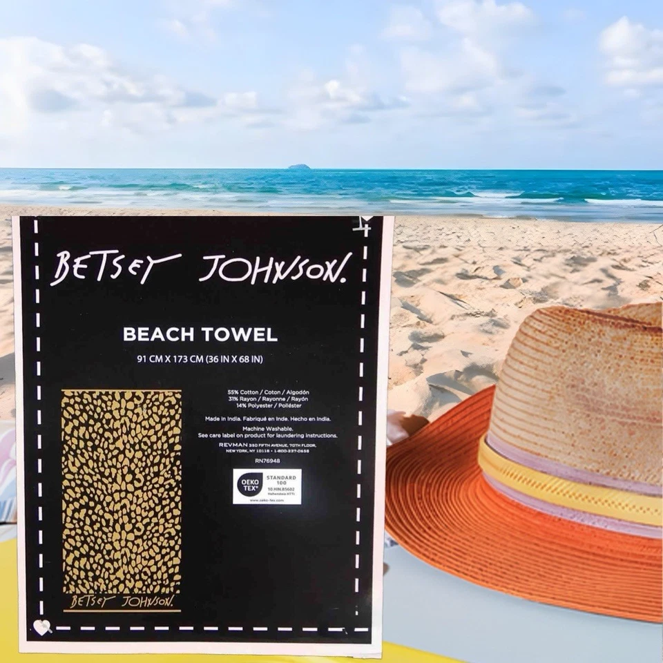 BETSEY JOHNSON🎀 TOALLA DE PLAYA 6’ NUEVA CON ETIQUETAS🐆LEOPARDO/GUEPARDO🐆NEGRO/DORADO ✨AUTÉNTICO✨ Foto 2 de 4