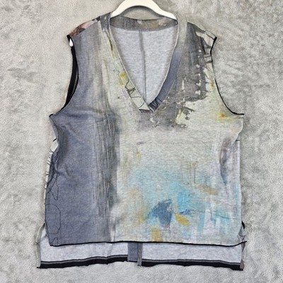 3 Potato Tank Top Womens Small Abstract Art Print Sleeveless Gray Blue Loose Fit