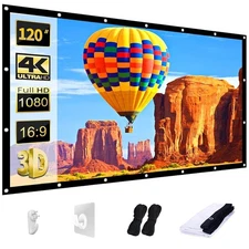 AAJK Projector Screen 120 inch, Washable Projector Screen 16:9 Foldable Anti-