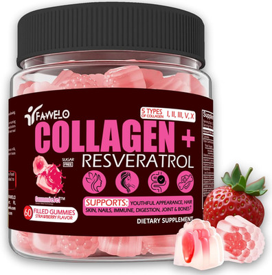 Multi Collagen Gummies Peptides Hydrolyzed Type I II III V X plus Resveratrol...