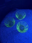 3 Vintage Hazel Atlas Green Depression Glass Custard Cups Uranium Glass