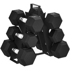 SPORTNOW 36KG Hex Dumbbell Set with Dumbbell Rack, Rubber Coated Weights
