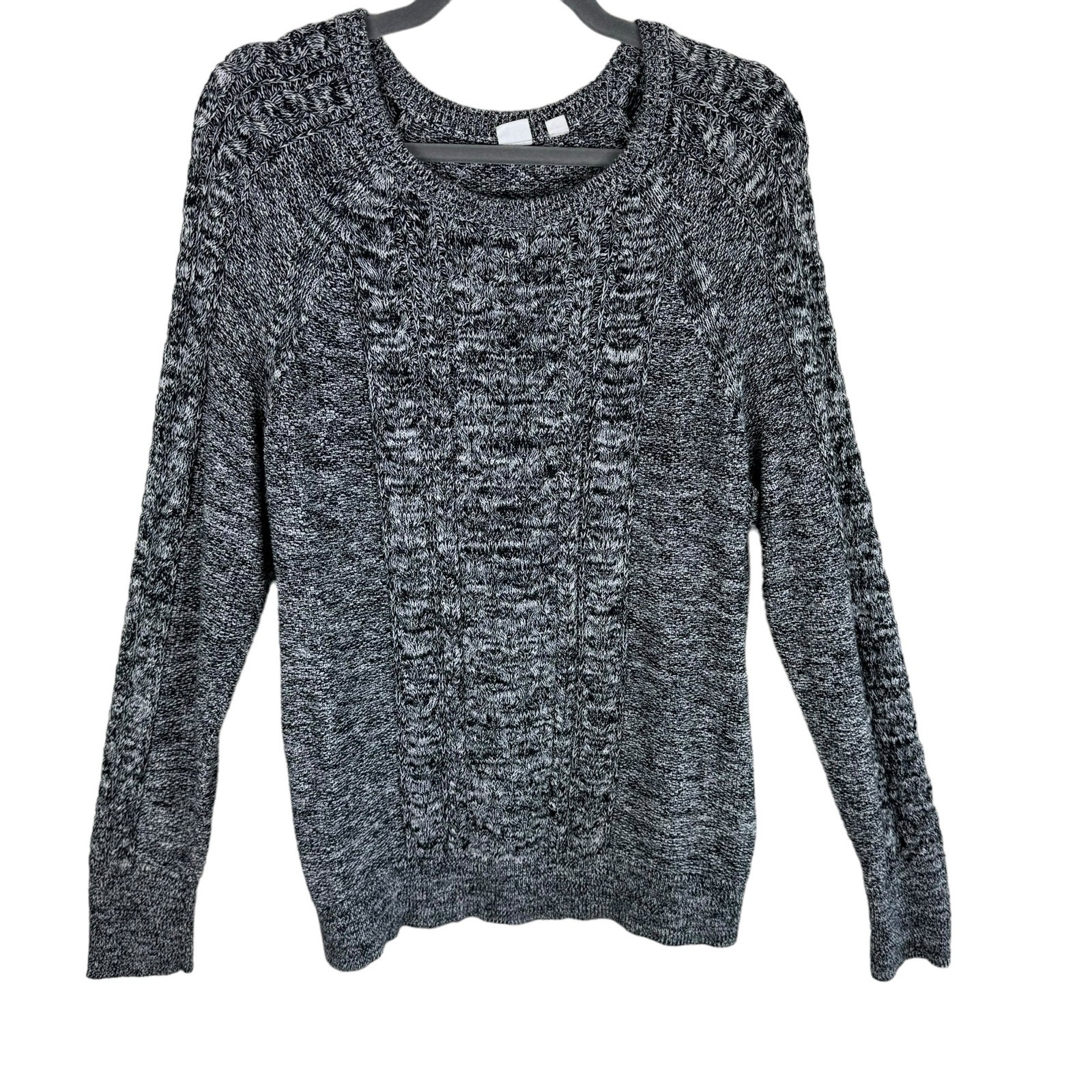 Gap Black 100% Cotton Heather Long Sleeve Round Neck Cable-Knit Sweater Size XXL