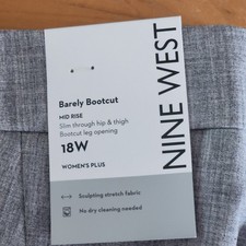 Nine West Sz 18W Grey Plaid Side Waist Elastic Straight-Leg Mid-Rise Pants Wtags