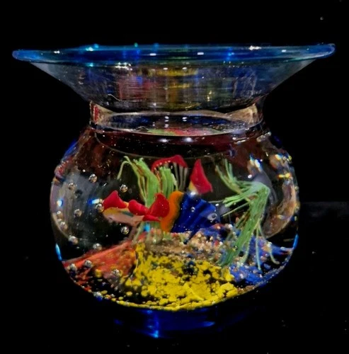 Large Vintage Murano Glass Aquarium Fish Bowl Hand Blown Art Paperweight