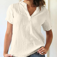 Top Muslin Comfort 100 % algodón muselina puro S/S cuello en V talla L azúcar cruda sin teñir nuevo con etiquetas