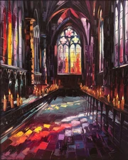 Gothic Cathedral Interior | Stained Glass & Candlelit Aisle Fine Art Museum Art