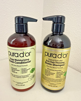 PURA D'OR Gold Label Anti-Thinning Deep Moisturizing Shampoo & Conditioner 16 oz