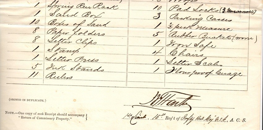 1869, Fort Bascom, New Mexico, Major William Hartz, 15th Infantry, docs ...