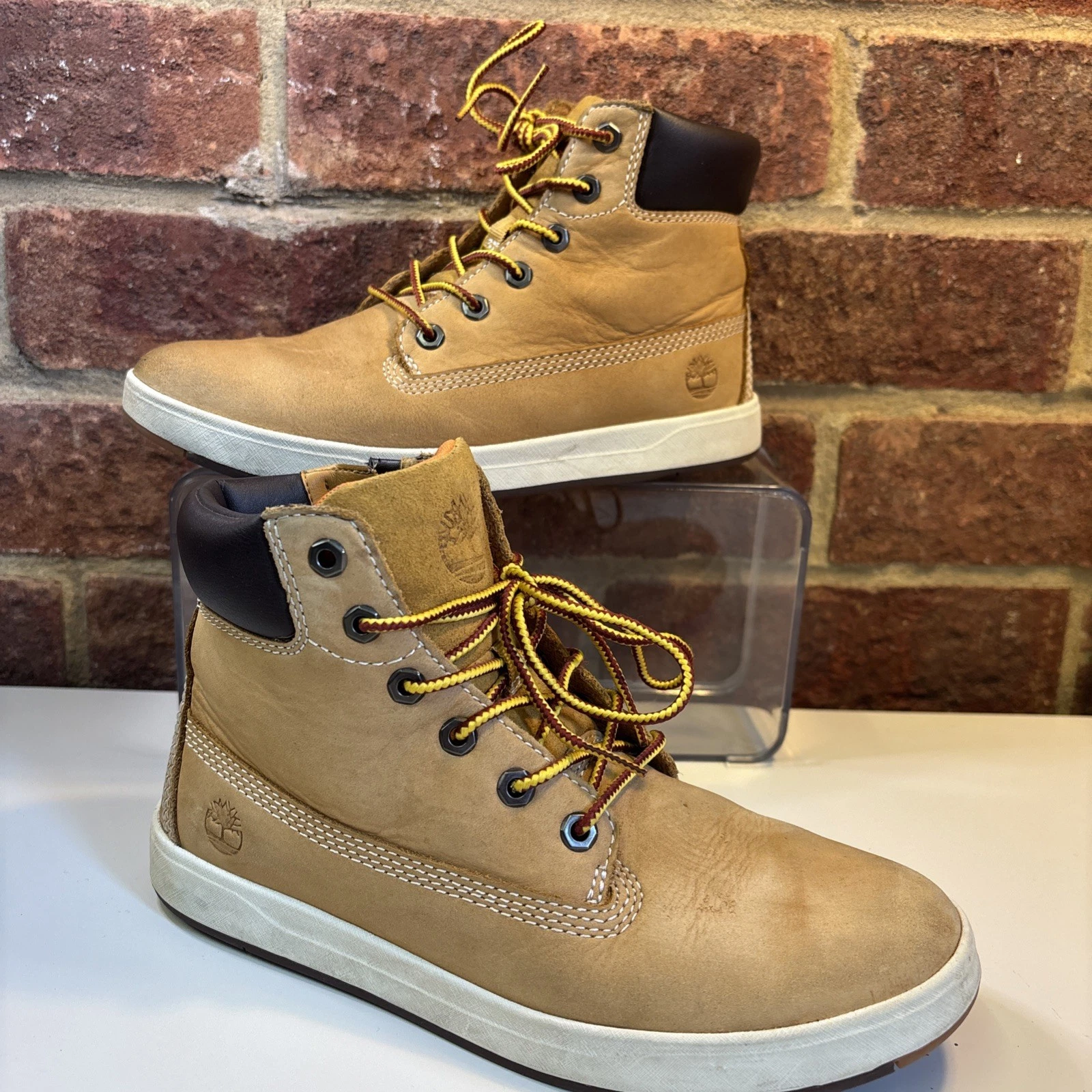 Stivaletti Timberland Davis quadrati originali in pelle senape ragazzo donna UK 2 5