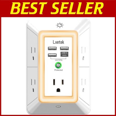 Multi-Plug Outlet Extender with USB-C Port and Night Light#