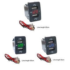 .Car Dual USB Power Socket Red 4.2A 5V Output 23.6in Cable Intelligent Chip High