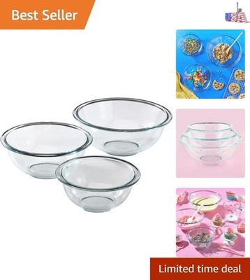 Versatile 3-Piece Glass Mixing Bowls - Ideal for Prepping, Baking, and Serving