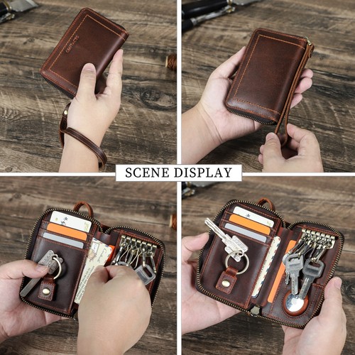 Contacts Leather RFID Keys Case Keys Bag Wallet AirTag 3 Cards Holder 6 Keychain - Picture 8 of 10